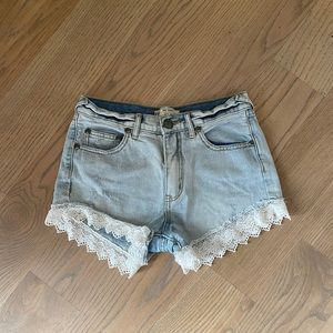 Free People Lace Trimmed Denim Shorts